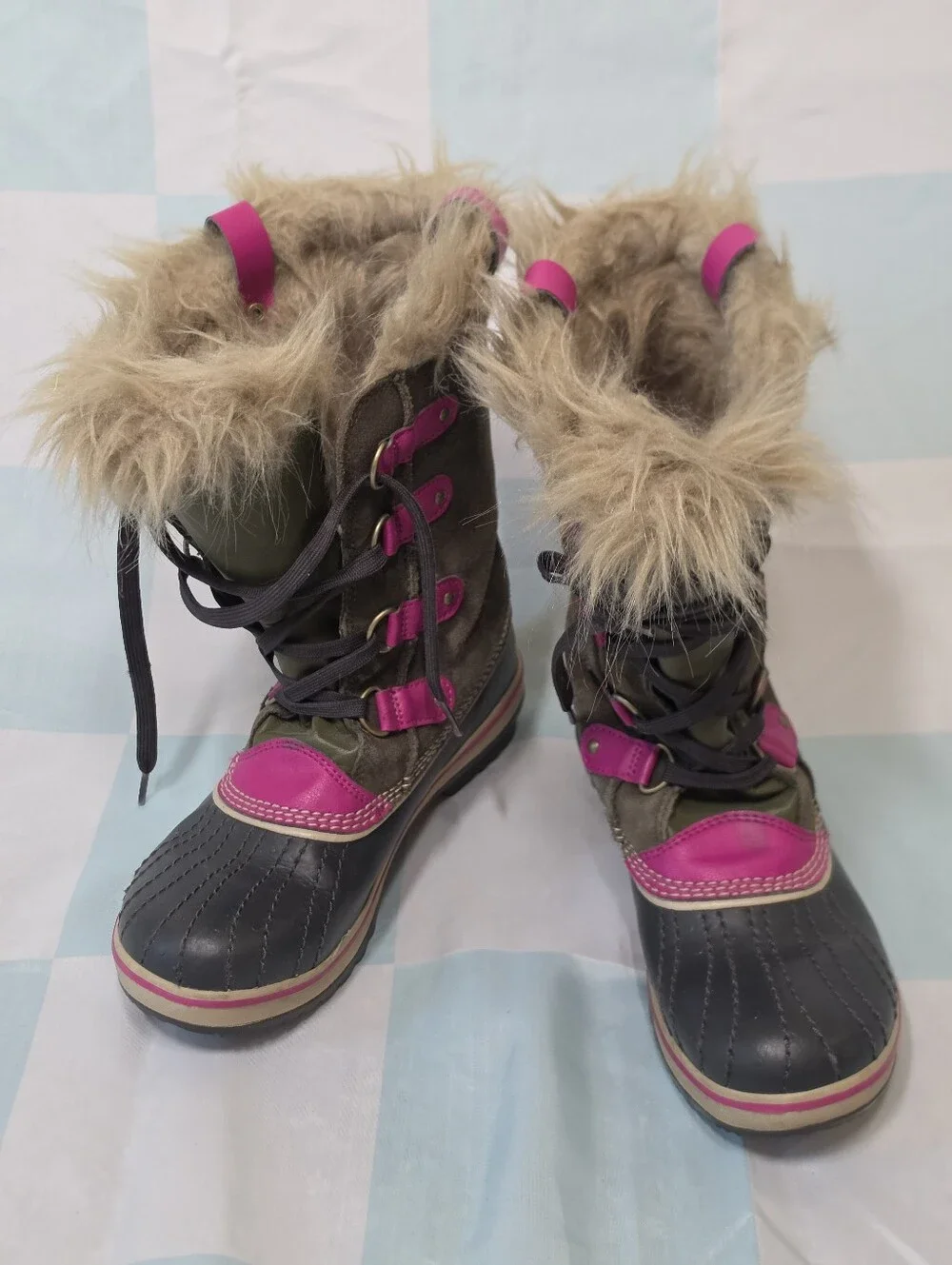 Sorel Tofino Big Kids Pink Tall Lace Up Faux Fur Waterproof Winter Boots 5